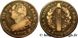 LOUIS XVI (MONARQUE CONSTITUTIONNEL)  2 sols dit &nbsp;au faisceau&nbsp;, type FRANÇAIS 1792 Strasbourg
