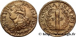 LOUIS XVI (MONARQUE CONSTITUTIONNEL)  3 deniers dit &nbsp;au faisceau&nbsp;, type FRANCOIS 1792 Lyon