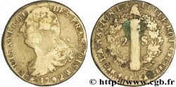 LOUIS XVI (MONARQUE CONSTITUTIONNEL)  2 sols dit &nbsp;au faisceau&nbsp;, type FRANÇOIS 1792 Lille