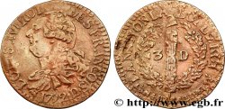 LOUIS XVI (MONARQUE CONSTITUTIONNEL)  3 deniers dit &nbsp;au faisceau&nbsp;, type FRANCOIS 1792 Lyon TB+