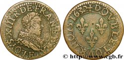 LOUIS XIII LE JUSTE Double tournois, type 1 de Tours, buste viril à grande fraise rabattue 1632 Tours TB+