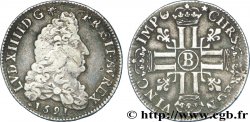 LOUIS XIV LE GRAND OU LE ROI SOLEIL Quart d écu aux huit L, 1er type 1691 Rouen TB+