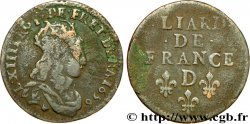 LOUIS XIV LE GRAND OU LE ROI SOLEIL Liard de cuivre, 2e type 1656 Vimy-en-Lyonnais (actuellement Neuville-sur-Saône)