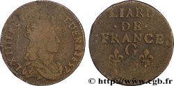 LOUIS XIV LE GRAND OU LE ROI SOLEIL Liard de cuivre, 2e type 1657 Lusignan