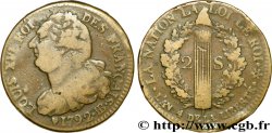 LOUIS XVI (MONARQUE CONSTITUTIONNEL)  2 sols dit &nbsp;au faisceau&nbsp;, type FRANÇAIS 1792 Strasbourg