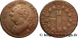 LOUIS XVI (MONARQUE CONSTITUTIONNEL)  12 deniers dit &nbsp;au faisceau&nbsp;, type FRANÇAIS 1792 Strasbourg