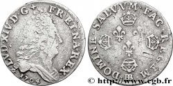 LOUIS XIV LE GRAND OU LE ROI SOLEIL Dix sols aux quatre couronnes 1704 Strasbourg TB/TB+