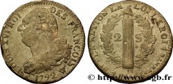 LOUIS XVI (MONARQUE CONSTITUTIONNEL)  2 sols dit  au faisceau , type FRANCOIS 1792 Lille