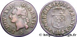LOUIS XVI Liard dit “à l&nbsp;écu” 1791 La Rochelle B