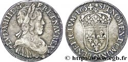 LOUIS XIV LE GRAND OU LE ROI SOLEIL Demi-écu, portrait à la mèche longue 1654 Rennes TTB