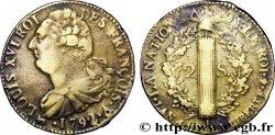 LOUIS XVI (MONARQUE CONSTITUTIONNEL)  2 sols dit &nbsp;au faisceau&nbsp;, type FRANÇOIS 1792 Paris TB+