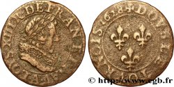 LOUIS XIII LE JUSTE Double tournois, type 5 de Paris 1628 Paris