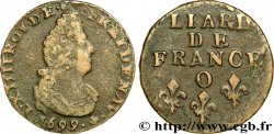 LOUIS XIV LE GRAND OU LE ROI SOLEIL Liard, 3e type, buste âgé, carré de droit du douzième d’écu 1699 Riom TTB
