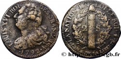 LOUIS XVI 2 sols dit  au faisceau , type FRANÇOIS 1792 Paris