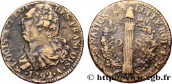 LOUIS XVI (MONARQUE CONSTITUTIONNEL)  2 sols dit &nbsp;au faisceau&nbsp;, type FRANÇOIS 1792 Paris