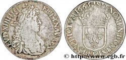 LOUIS XIV LE GRAND OU LE ROI SOLEIL Écu, portrait apollinien 1665 Rennes TB+