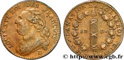 LOUIS XVI (MONARQUE CONSTITUTIONNEL)  12 deniers dit &nbsp;au faisceau&nbsp;, type FRANCOIS 1791 Lyon