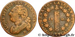 LOUIS XVI (MONARQUE CONSTITUTIONNEL)  12 deniers dit &nbsp;au faisceau&nbsp;, type FRANCOIS 1791 Lyon