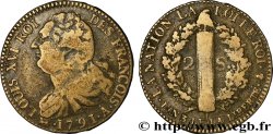 LOUIS XVI (MONARQUE CONSTITUTIONNEL)  2 sols dit &nbsp;au faisceau&nbsp;, type FRANÇOIS 1791 Paris TB+