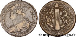 LOUIS XVI (MONARQUE CONSTITUTIONNEL)  2 sols dit &nbsp;au faisceau&nbsp;, type FRANÇAIS 1792 Strasbourg