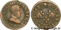 LOUIS XIII LE JUSTE Double tournois, 6e type 1628 Lyon