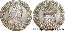 LOUIS XIV LE GRAND OU LE ROI SOLEIL Demi-écu, portrait à la mèche longue 1649 Poitiers TB+