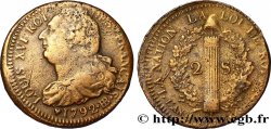 LOUIS XVI (MONARQUE CONSTITUTIONNEL)  2 sols dit  au faisceau , type FRANÇAIS 1792 Strasbourg