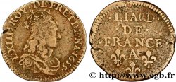 LOUIS XIV LE GRAND OU LE ROI SOLEIL Liard de cuivre, 2e type 1655 Corbeil TB+