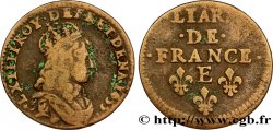 LOUIS XIV LE GRAND OU LE ROI SOLEIL Liard de cuivre, 2e type 1655 Meung-sur-Loire TB