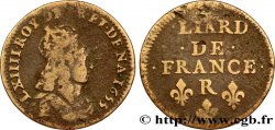 LOUIS XIV LE GRAND OU LE ROI SOLEIL Liard de cuivre, 2e type 1655 Nîmes TB+