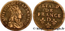 LOUIS XIV LE GRAND OU LE ROI SOLEIL Liard de cuivre, 2e type 1656 Vimy-en-Lyonnais (actuellement Neuville-sur-Saône)