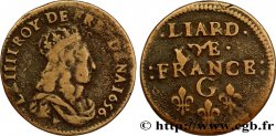 LOUIS XIV LE GRAND OU LE ROI SOLEIL Liard de cuivre, 2e type 1656 Lusignan TB