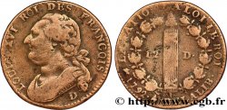 LOUIS XVI (MONARQUE CONSTITUTIONNEL)  12 deniers dit &nbsp;au faisceau&nbsp;, type FRANÇOIS 1792 Lyon TB