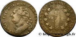 LOUIS XVI (MONARQUE CONSTITUTIONNEL)  12 deniers dit &nbsp;au faisceau&nbsp;, type FRANCOIS 1792 Dijon TB