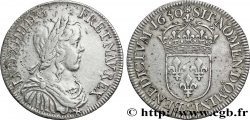 LOUIS XIV LE GRAND OU LE ROI SOLEIL Demi-écu, portrait à la mèche longue 1650 Paris TB
