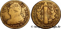 LOUIS XVI (MONARQUE CONSTITUTIONNEL)  2 sols dit &nbsp;au faisceau&nbsp;, type FRANÇAIS 1792 Strasbourg TB