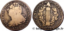 LOUIS XVI (MONARQUE CONSTITUTIONNEL)  2 sols dit &nbsp;au faisceau&nbsp;, type FRANÇOIS 1792 La Rochelle TB+