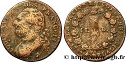 LOUIS XVI (MONARQUE CONSTITUTIONNEL)  12 deniers dit &nbsp;au faisceau&nbsp;, type FRANCOIS 1792 Lyon B