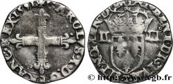 CHARLES X, CARDINAL DE BOURBON Quart d&nbsp;écu, croix de face 1591 Nantes TB+