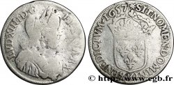LOUIS XIV LE GRAND OU LE ROI SOLEIL Demi-écu, portrait à la mèche longue 1657 Bordeaux B/TB