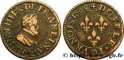 HENRI IV LE GRAND Double tournois, 2e type de Paris (légende française) 1609 Paris, Moulin des Étuves