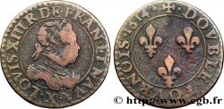 LOUIS XIII LE JUSTE Double tournois, type 1 1614 Amiens TB