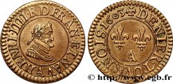 HENRI IV LE GRAND Denier tournois, 1er type de Paris (légende française) 1603 Paris, Moulin des Étuves