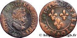 LOUIS XIII LE JUSTE Double tournois au petit buste enfantin col plat, de Lyon 1611 Lyon TB
