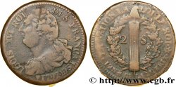 LOUIS XVI (MONARQUE CONSTITUTIONNEL)  2 sols dit &nbsp;au faisceau&nbsp;, type FRANÇAIS 1792 Strasbourg TB+