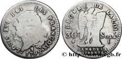 LOUIS XVI (MONARQUE CONSTITUTIONNEL)  30 sols dit &nbsp;au génie&nbsp;, type FRANÇOIS 1792 Limoges TB