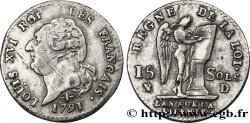 LOUIS XVI (MONARQUE CONSTITUTIONNEL)  15 sols dit &nbsp;au génie&nbsp;, type FRANCAIS 1791 Lyon TTB