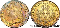 LOUIS XV DIT LE BIEN AIMÉ Écu aux branches d’olivier, tête ceinte d’un bandeau 1747 Tours TTB+/SUP