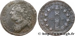 LOUIS XVI (MONARQUE CONSTITUTIONNEL)  12 deniers dit &nbsp;au faisceau&nbsp;, type FRANCOISinternet 1792 Dijon TTB/TB+
