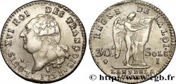 LOUIS XVI (MONARQUE CONSTITUTIONNEL)  30 sols dit &nbsp;au génie&nbsp;, type FRANÇOIS 1791 Limoges TTB